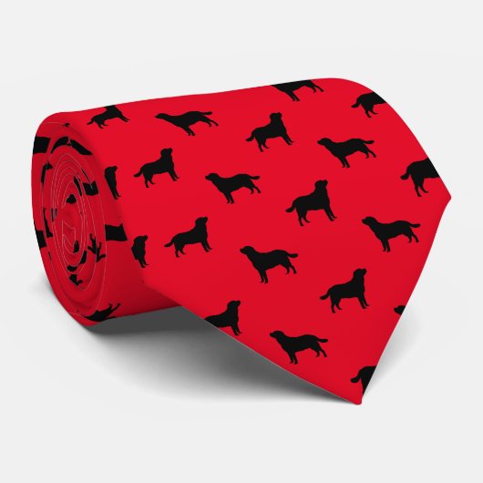 Labrador Retriever Dog Silhouettes Pattern Red Stropdas (Opgerold)