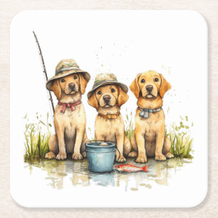 Labrador Retriever Dogs Gevist Vierkante Kartonnen Onderzetter