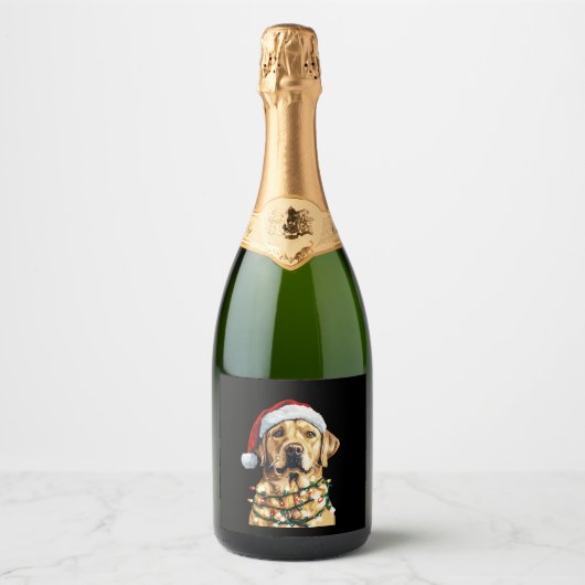 Labrador Retriever Dogs Tree Christmas Sweater Xma Sparkling Wijnetiket (Voorkant)