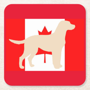 Labrador Retriever geel silhouet op vlag Vierkante Kartonnen Onderzetter