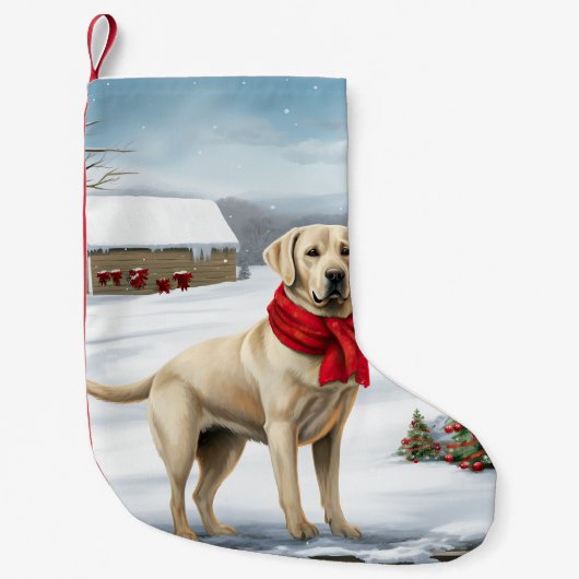 Labrador Retriever Hond in Sneeuw Kerstmis Kleine Kerstsok (Voorkant)