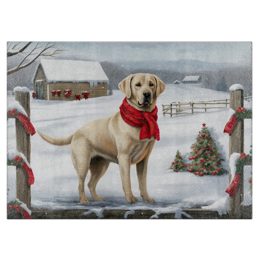Labrador Retriever Hond in Sneeuw Kerstmis Snijplank (Voorkant)