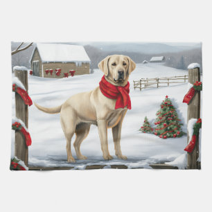 Labrador Retriever Hond in Sneeuw Kerstmis Theedoek