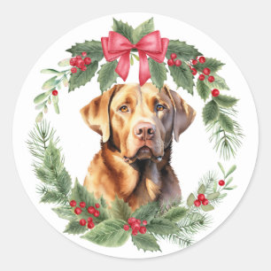 Labrador Retriever Hond Rode Bow Holly krans Ronde Sticker