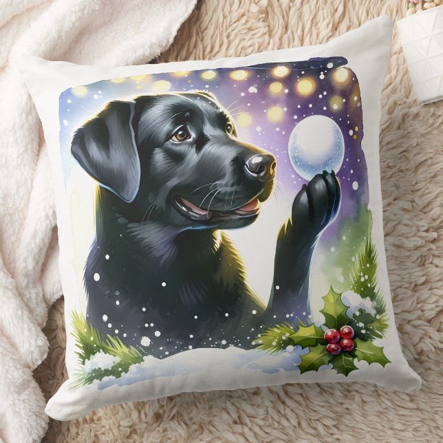 Labrador Retriever Hond Winter Sneeuw Kerstmis Kussen (Creator heeft geüpload)