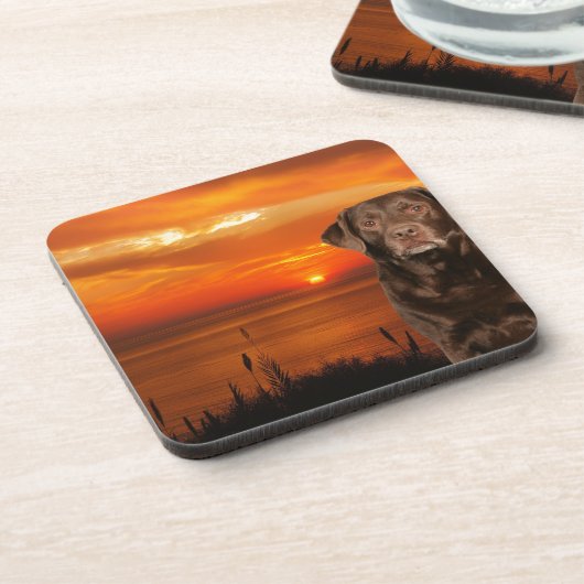 Labrador Retriever Hond Zittend naast zonsondergan Drankjes Onderzetter (Linkerzijde)
