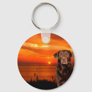 Labrador Retriever Hond Zittend naast zonsondergan Sleutelhanger