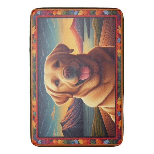 Labrador Retriever Hondenlandschap Bloemen decorat Badmat (Voorkant Verticaal)