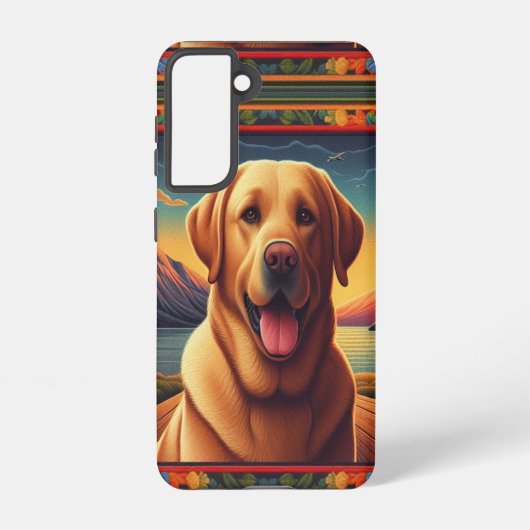 Labrador Retriever Hondenlandschap Bloemen decorat Samsung Galaxy Hoesje (Achterkant)
