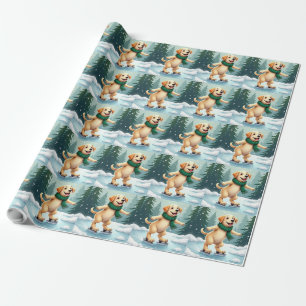 Labrador Retriever IJsschaatsen Kerstschilderij Cadeaupapier