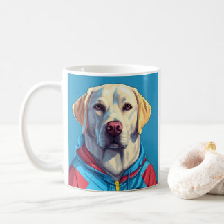 Labrador retriever in trainingspak koffie mok