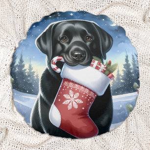 Labrador Retriever Kerstmis Kous Puppy Hond Rond Kussen