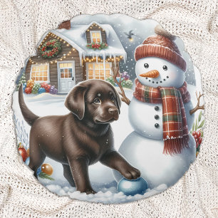 Labrador Retriever Kerstmis Sneeuwman Puppy Hond Rond Kussen