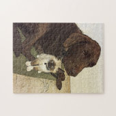 Labrador Retriever Kitten Buddy Beste vrienden Legpuzzel (Horizontaal)