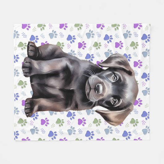 Labrador Retriever Kleurrijke Paw Prints Puppy Dog Fleece Deken (Voorkant (Horizontaal))