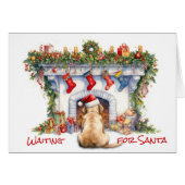 Labrador Retriever Père Noël Attendre Noël Cheminé (Devant horizontal)