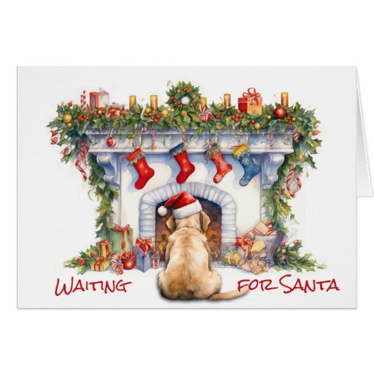 Labrador Retriever Père Noël Attendre Noël Cheminé (Devant horizontal)