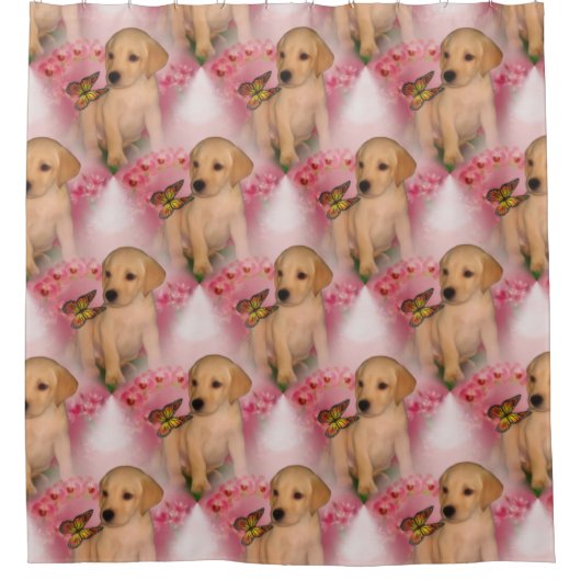 Labrador Retriever Puppy Butterfly Animal Pattern Douchegordijn (Voorkant)