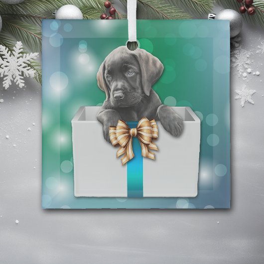Labrador Retriever Puppy in Box Bokeh Kerstmis Glas Ornament