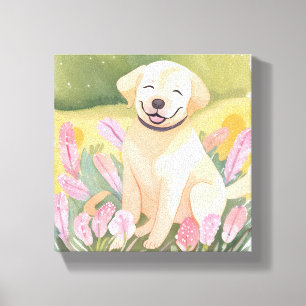 Labrador Retriever Puppy   Lab hond Cute Watercolo Canvas Afdruk