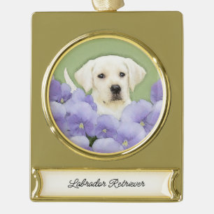 Labrador Retriever Puppy Painting Original Dog Art Verguld Banner Ornament