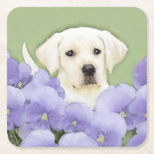 Labrador Retriever Puppy Painting Original Dog Art Vierkante Kartonnen Onderzetter