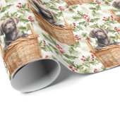 Labrador Retriever Puppymand Kerst Holly Cadeaupapier (Rol Hoek)