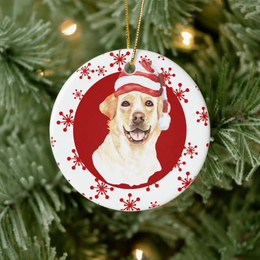Labrador Retriever Santa Hat Red Snowflake Keramisch Ornament (Boom)