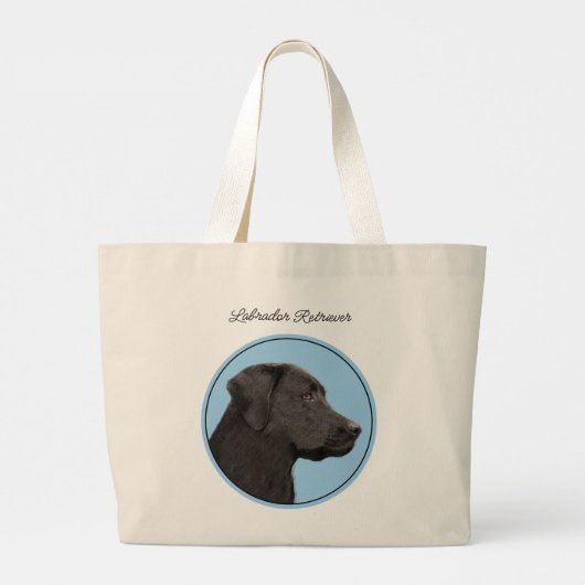 Labrador Retriever Schilderij Zwart Lab Huisdier D Grote Tote Bag (Achterkant)
