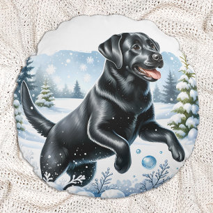 Labrador Retriever Winter Vakantie Hond Kerstmis Rond Kussen