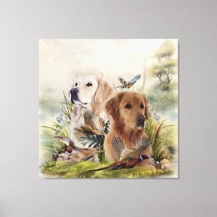 Labrador Retrievers met fazant, Art Canvas Afdruk