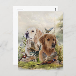 Labrador Retrievers met fazant, Art Feestdagenkaart