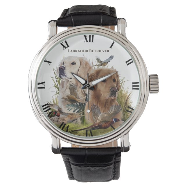 Labrador Retrievers met fazant, Art Horloge (Voorkant)