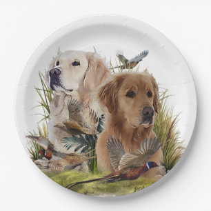 Labrador Retrievers met fazant, Art Papieren Bordje