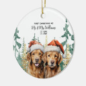Labrador Retrievers Paar Monogram Naam Kerstmis Keramisch Ornament (Links)