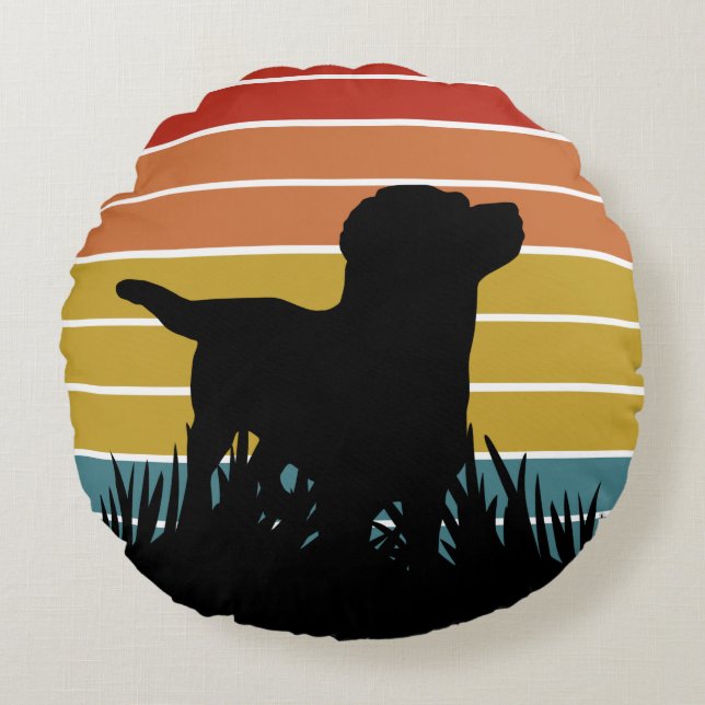 Labrador Retro Sunset Rond Kussen (Voorkant)