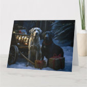 Labrador Snowy Sleigh Kerst Decor Kaart (Voorkant)