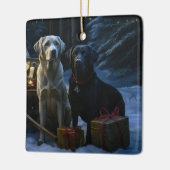 Labrador Snowy Sleigh Kerst Decor Keramisch Ornament (Links)