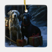 Labrador Snowy Sleigh Kerst Decor Keramisch Ornament (Voorkant)