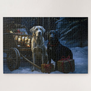 Labrador Snowy Sleigh Kerst Decor Legpuzzel