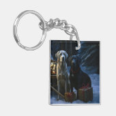Labrador Snowy Sleigh Kerst Decor Sleutelhanger (Voorkant Links)