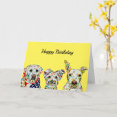Labrador, Terrier, Pitbull Birthday Card Kaart (Gele Bloem)