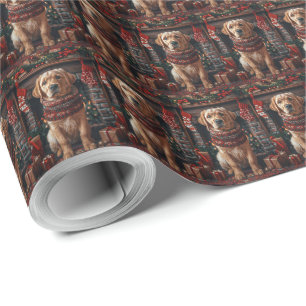 Labradorhond met kerstcadeaus open haard cadeaupapier