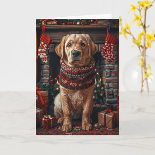 Labradorhond met kerstcadeaus open haard kaart