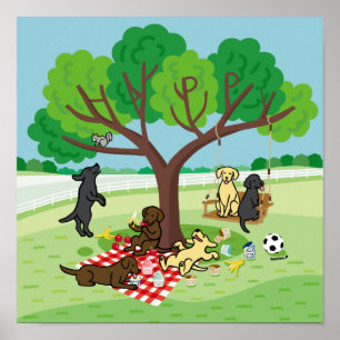 Labradors and Happy Tree Poster