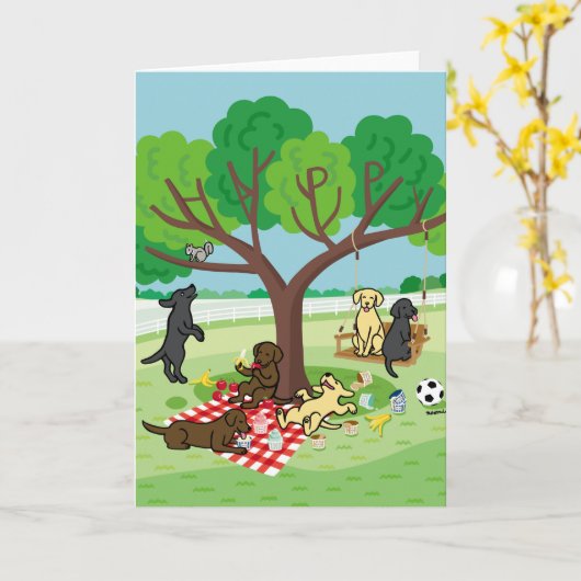 Labradors en Happy Tree Card Kaart (Gele Bloem)