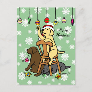 Labradors en Kerst Ornamenten Cartoon Feestdagenkaart