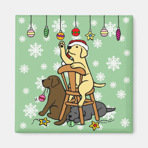 Labradors en Kerst Ornamenten Cartoon Magneet