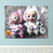 Labubu trucs en traktaties canvas afdruk (Insitu (Houten vloer))