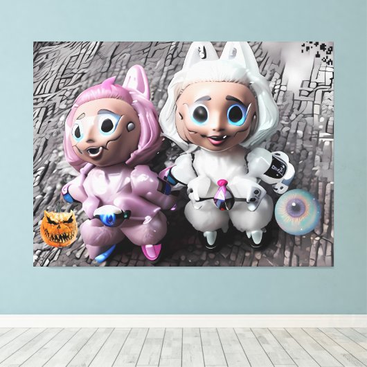 Labubu trucs en traktaties canvas afdruk (Insitu (Houten vloer))